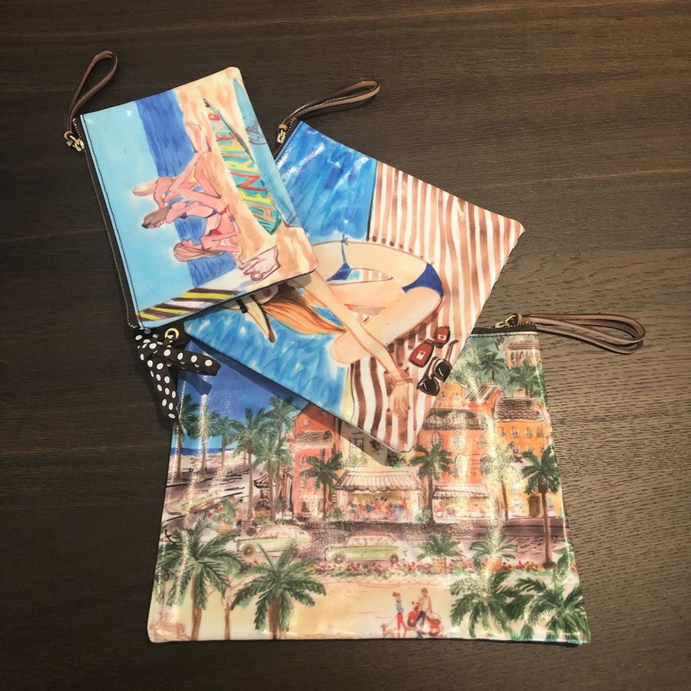 Set of 3 Henri Bendel Beach Watercolor Pouches - Picture 2 of 7